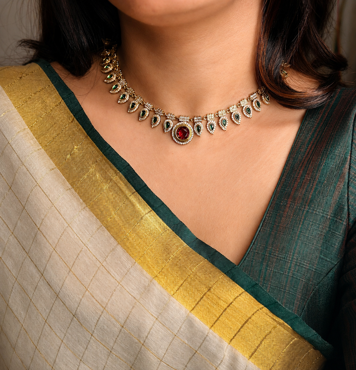 Navya Ruby Emerald AD Stone Choker