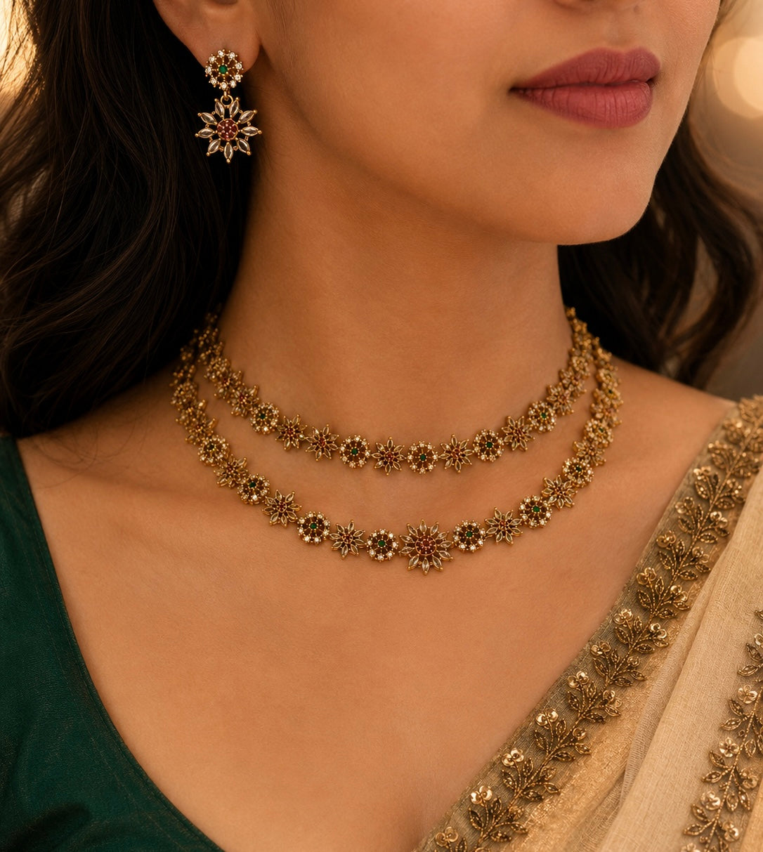 Pushpika Floral Layered Necklace Set