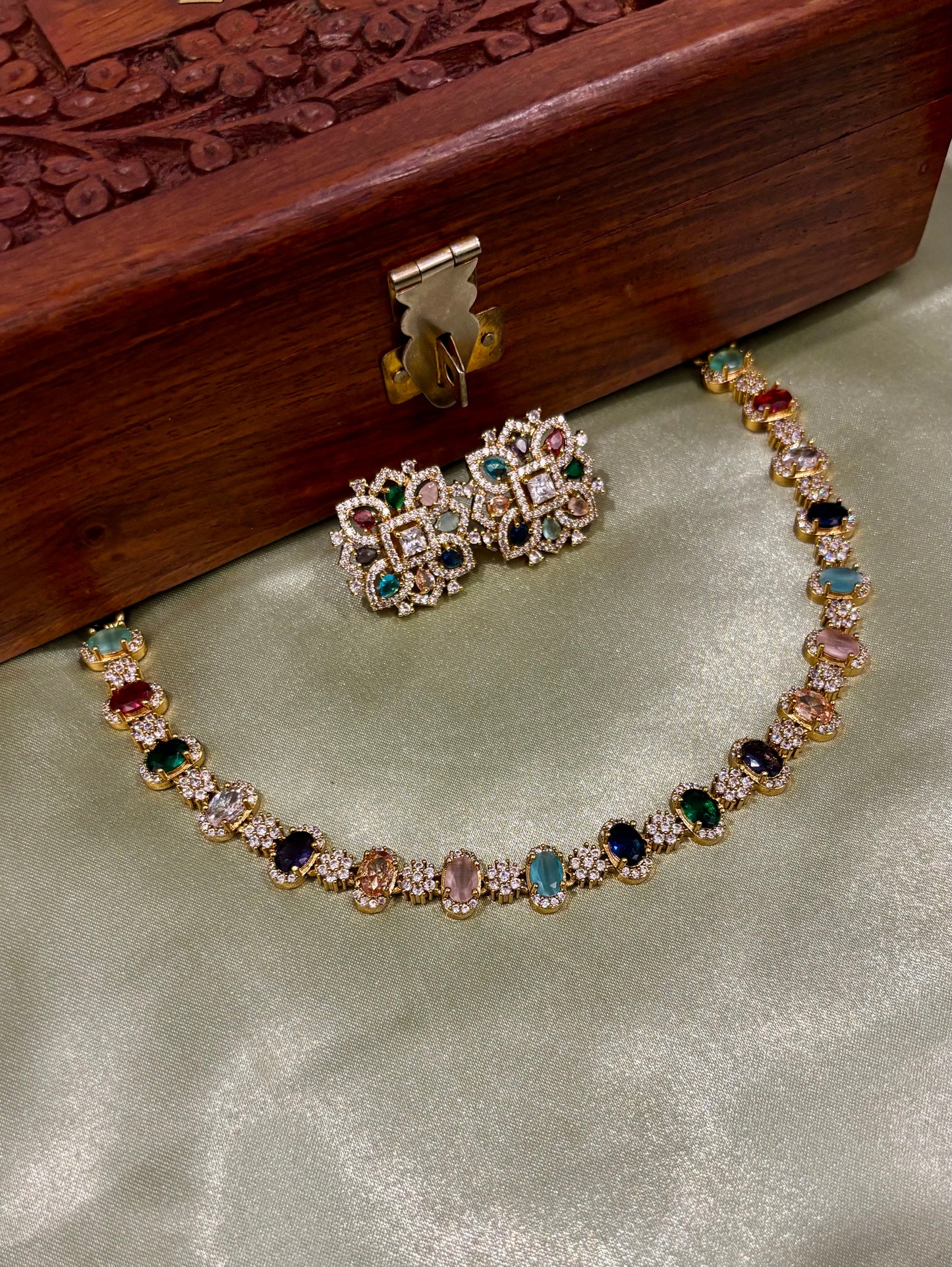 Ritika Multistone AD Necklace Set