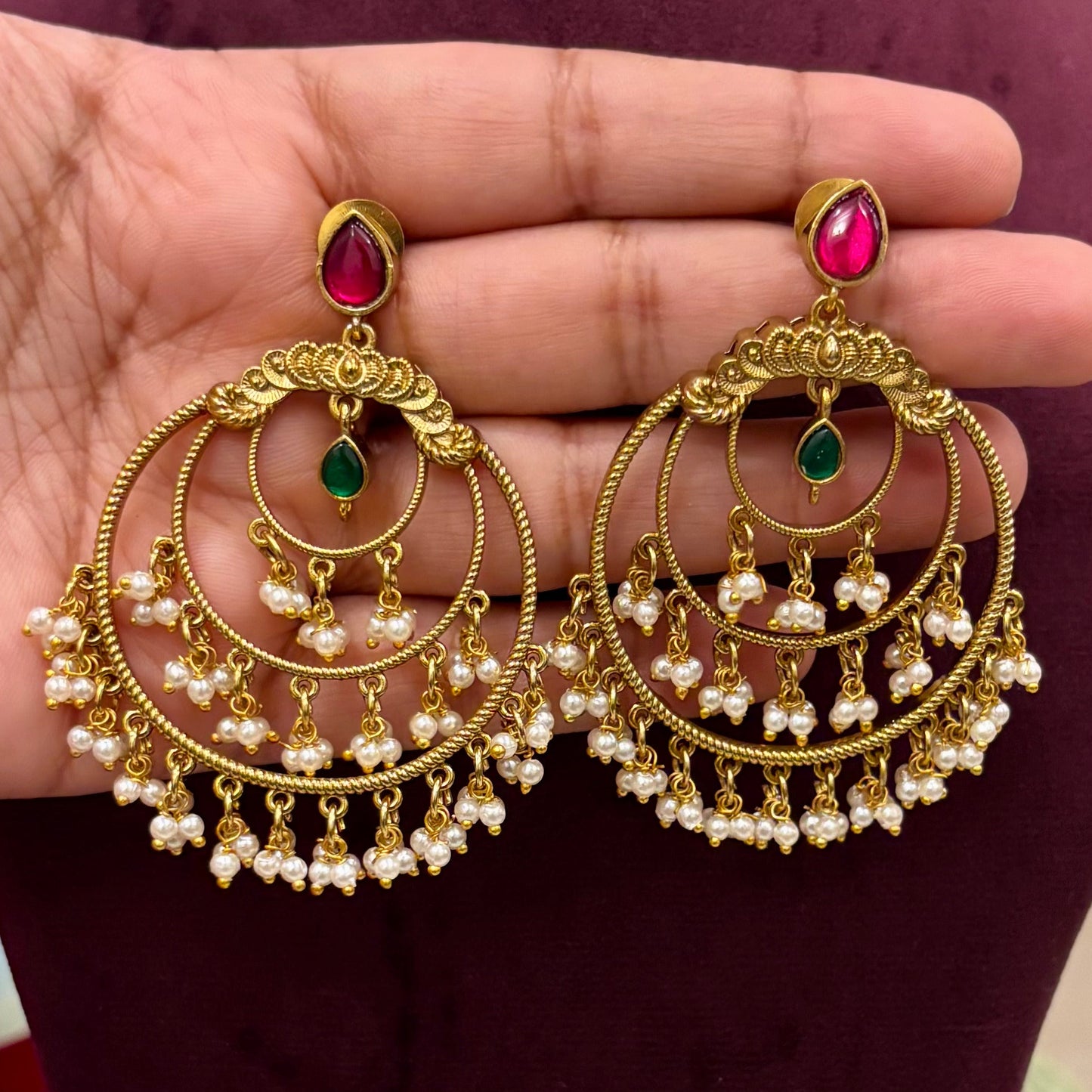 Vedika Premium Jadau Kundan Chandbali Earrings