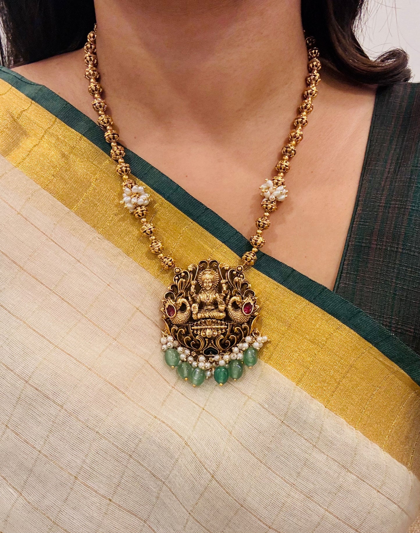 Lakshmi Antique Beaded Pendant Haaram