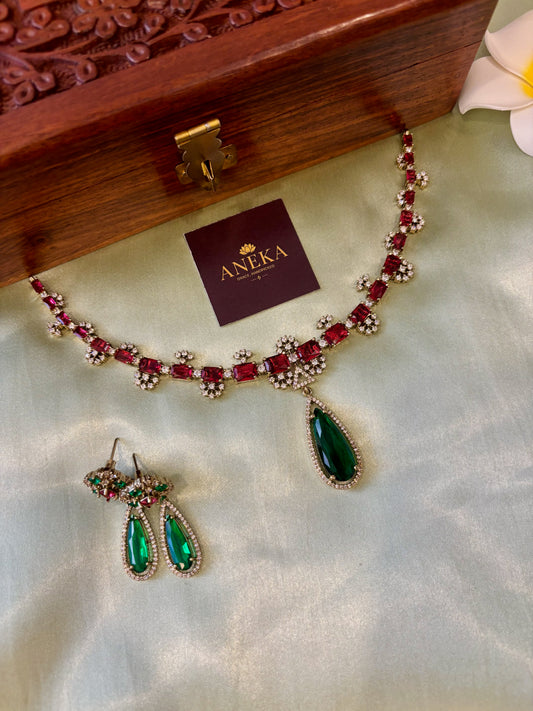 Ziva Emerald Drop AD Necklace Set