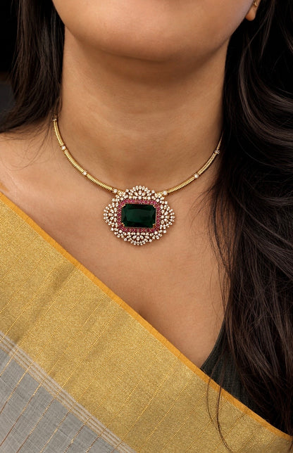 Aadhira Emerald Hasli Necklace Set