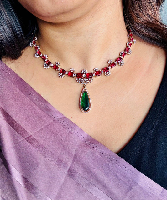 Ziva Emerald Drop AD Necklace Set