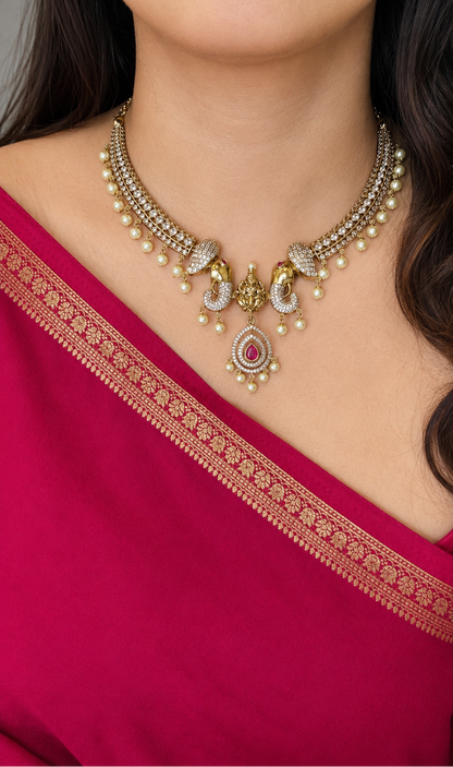 Gajra Lakshmi Pearl AD Choker Set