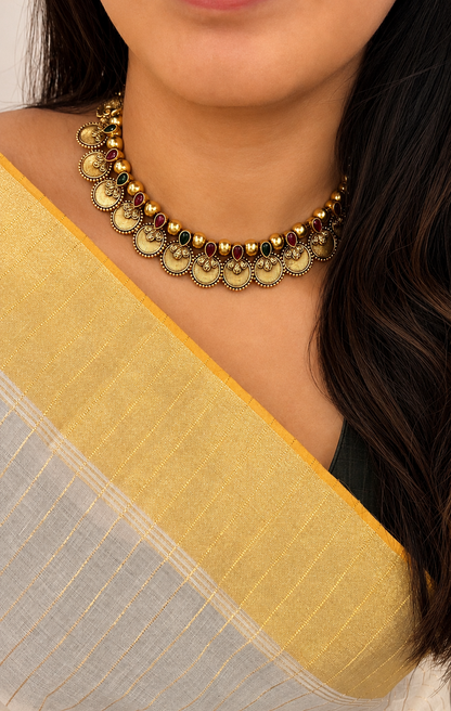 Anagha Antique Coin Temple Necklace Set