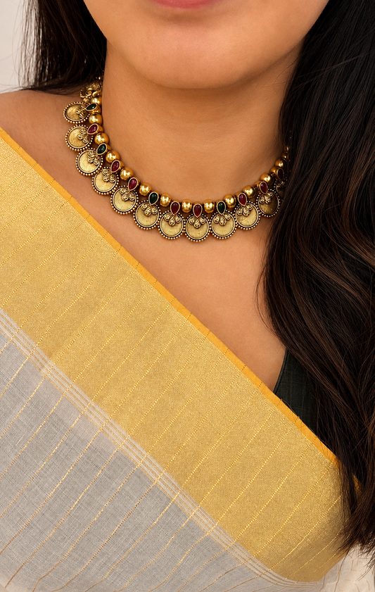 Anagha Antique Coin Temple Necklace Set