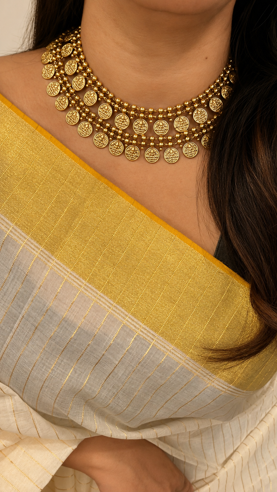 Divya 2 Layer Kashu Necklace Set with Jhumkas