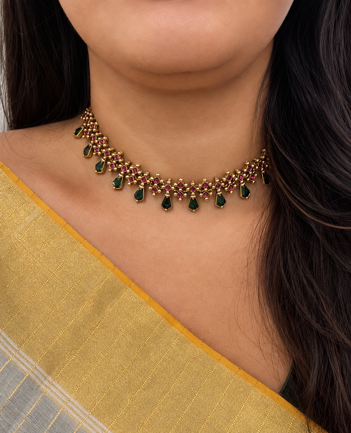 Kairali Palakka Motif Beaded Necklace Set