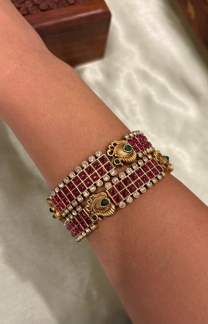 Vainika Premium Kemp Ruby Stone Bangles