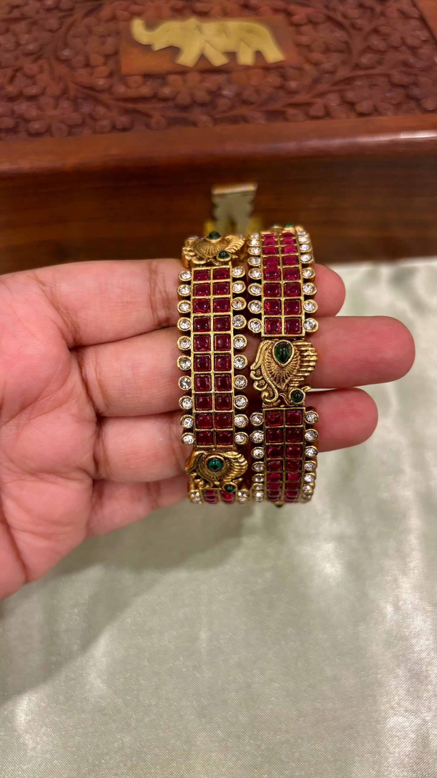 Vainika Premium Kemp Ruby Stone Bangles