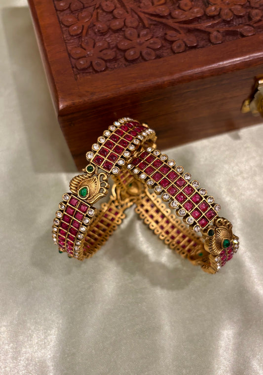Vainika Premium Kemp Ruby Stone Bangles