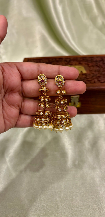 Tarika Antique Tiered Statement Jhumkas