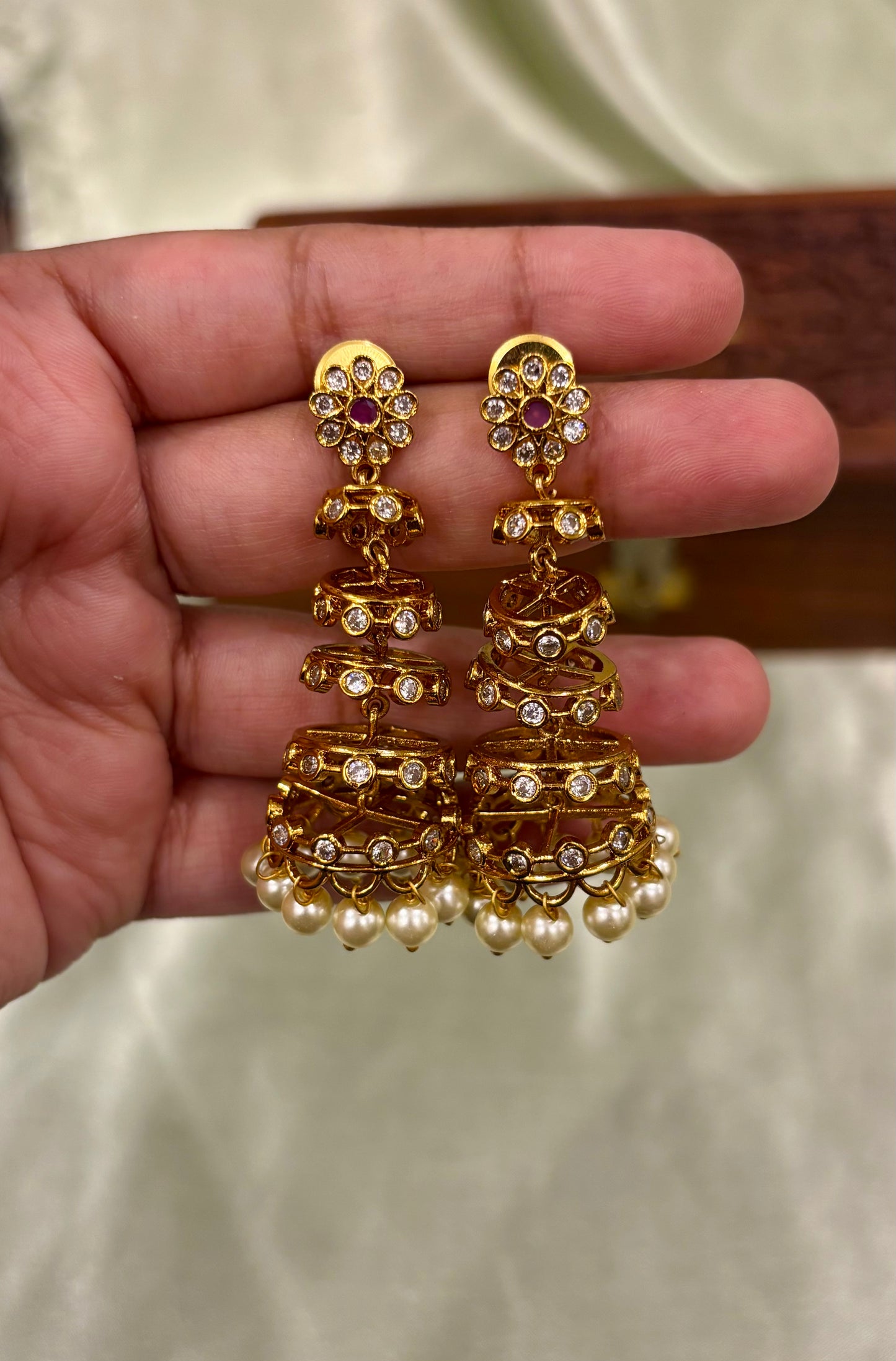 Tarika Antique Tiered Statement Jhumkas