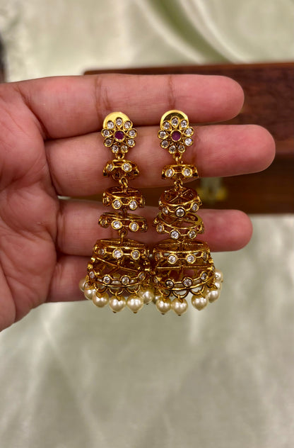 Tarika Antique Tiered Statement Jhumkas