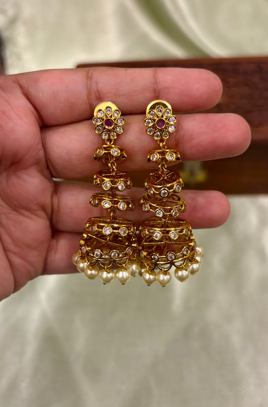 Tarika Antique Tiered Statement Jhumkas