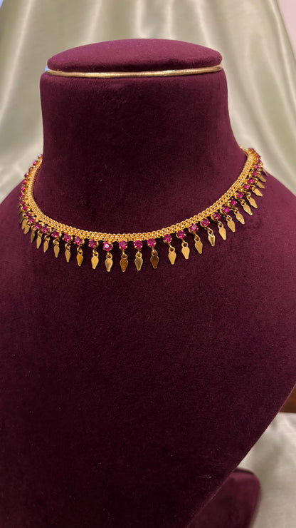 Anvitha Premium Gold Plated Ruby Elakkathali Necklace