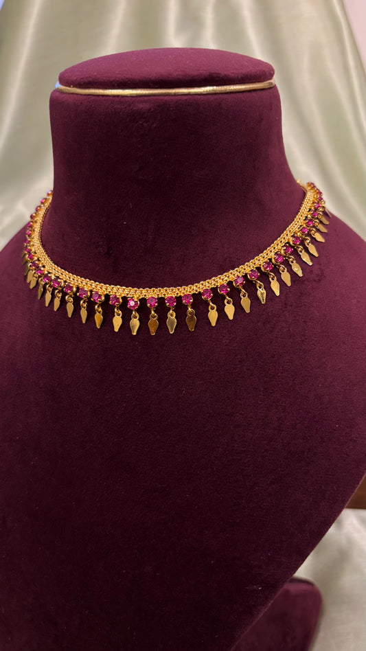 Anvitha Premium Gold Plated Ruby Elakkathali Necklace