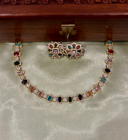 Ritika Multistone AD Necklace Set