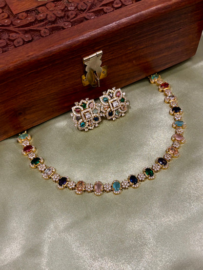 Ritika Multistone AD Necklace Set