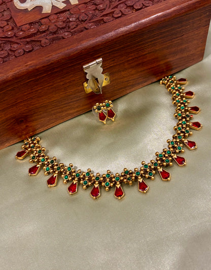 Kairali Palakka Motif Beaded Necklace Set
