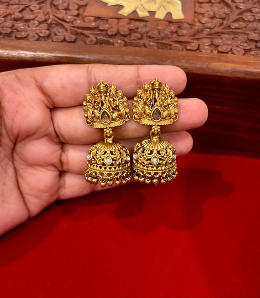 Siddhivinayak Pearl Beaded Haaram with Jhumkas