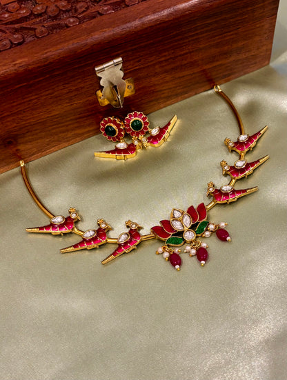 Padmini Lotus With Bird Neckcuff With Earring