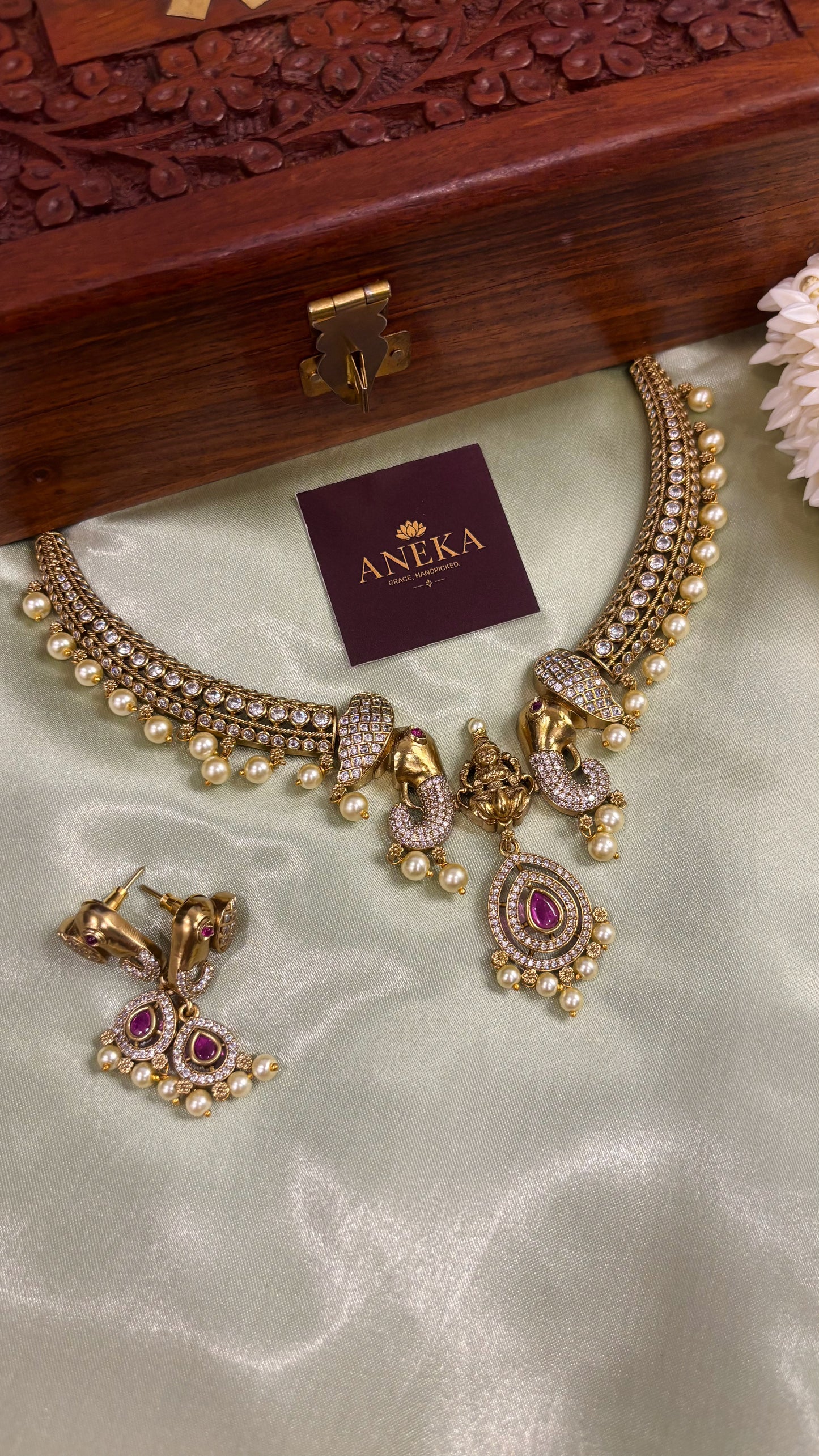 Gajra Lakshmi Pearl AD Choker Set