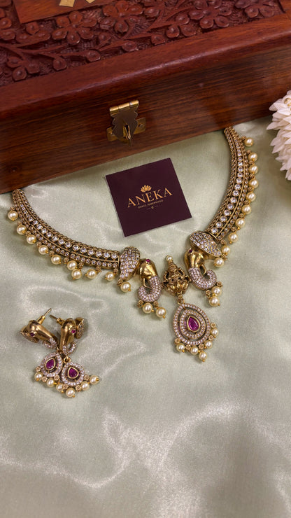 Gajra Lakshmi Pearl AD Choker Set