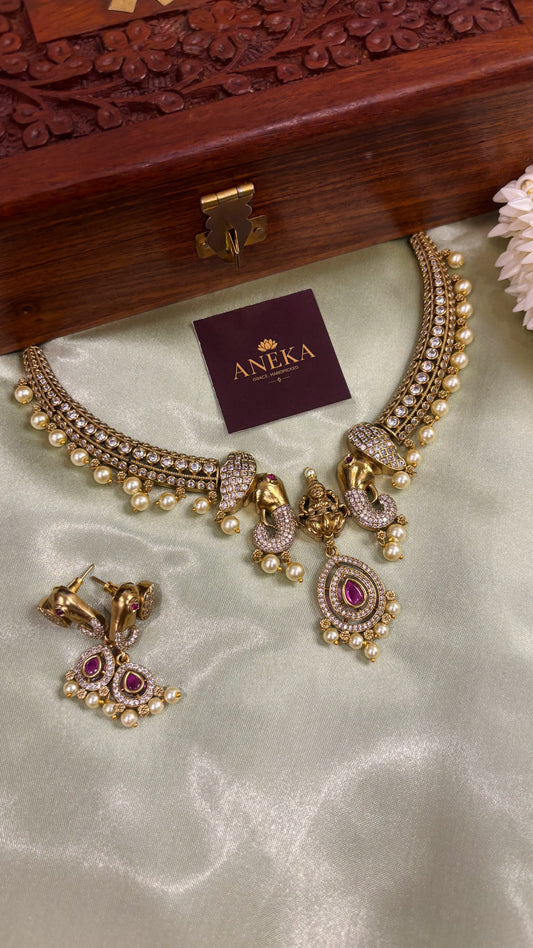 Gajra Lakshmi Pearl AD Choker Set