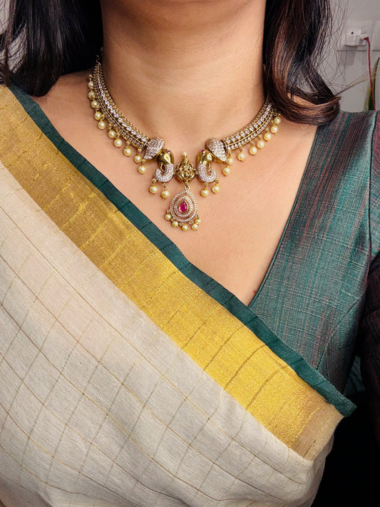 Gajra Lakshmi Pearl AD Choker Set