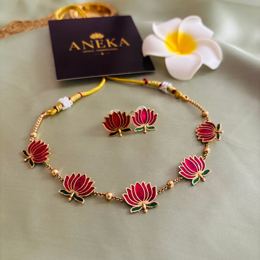 Neeraja Elegance Necklace Set (Green & Pink)